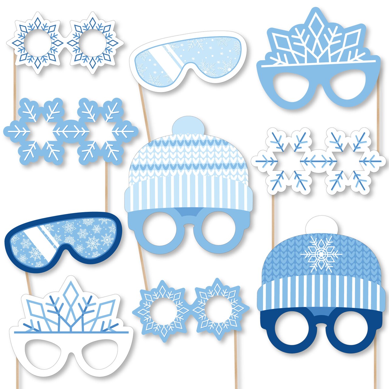 Big Dot of Happiness Blue Snowflakes Glasses and Headpieces - Paper Card Stock Winter Holiday Party Photo Booth Props Kit - 10 Count